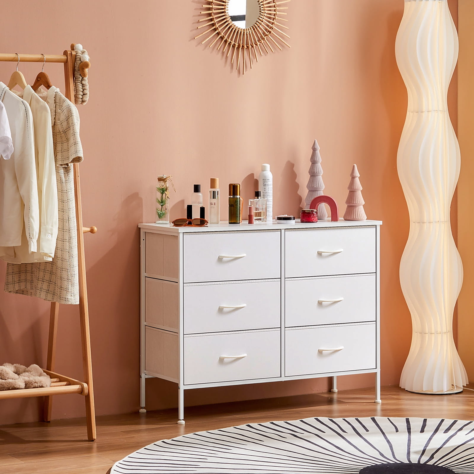 CONCETTA 6-Drawer Fabric Dresser Storage Chest for Bedroom, Closet, Storage Furniture for Adults, White
