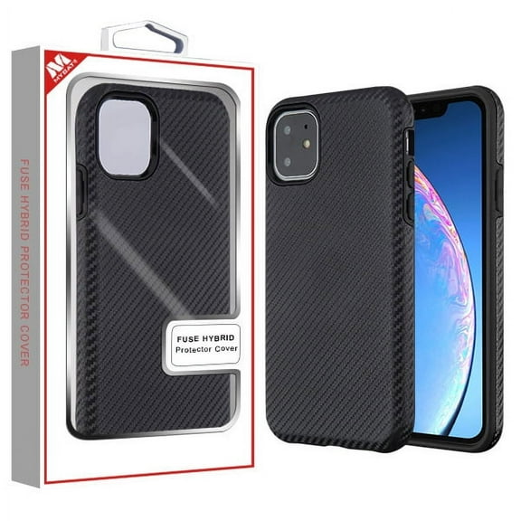 Apple iPhone 11 Phone Case Premium Slim Protective Shockproof Textured Armor Hybrid Dual Layers Rubber Rugged Hard PC   Soft TPU Carbon Fiber BLACK Case Cover for Apple iPhone 11 / 6.1 inch