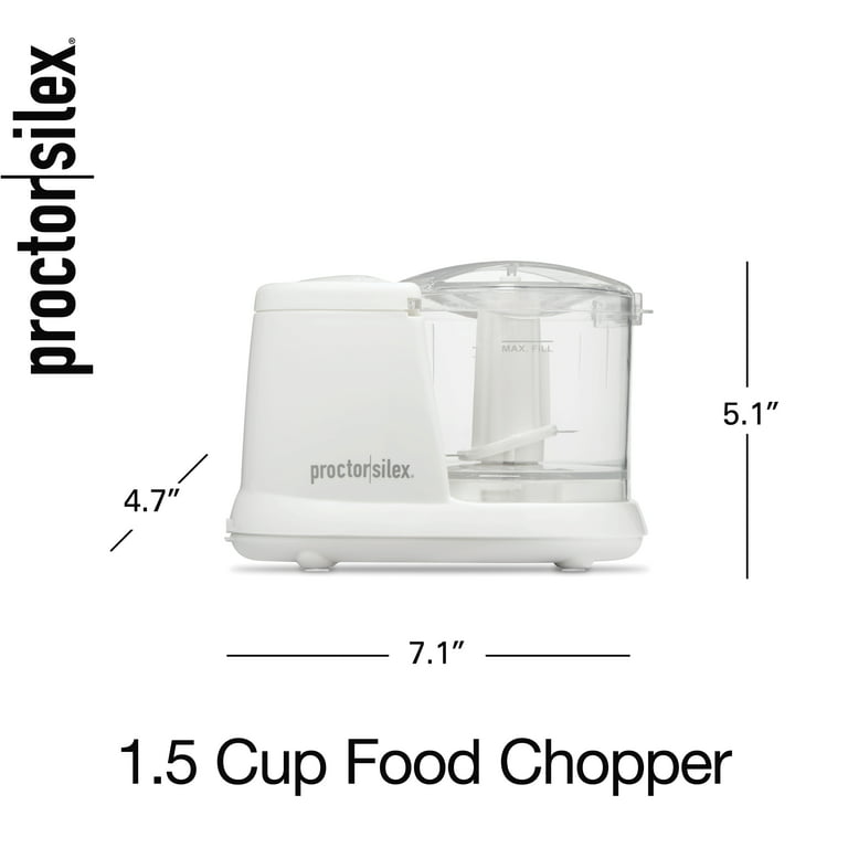 Proctor Silex Electric Food Chopper & Mini Food Processor, 1.5 Cup, Chopping,  Puree & Emulsify, White, 72500 