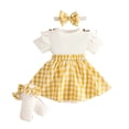 thumbnail image 3 of Curuila Newborn Baby Girls Romper Short Sleeve Plaid Print Crew Neck Bodysuits With Headbands Fashionable Soft Jumpsuit Yellow Size 0-3 Months, 3 of 6