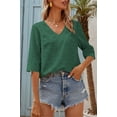 thumbnail image 2 of Langwyqu Solid Color Women Half Sleeve V Neck Casual Shirt Tops, 2 of 4