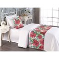 thumbnail image 2 of Rose Print Bed Runner Set, Watercolor Themed Romantic Garden of Blooming Petals and Leaves, Decorative Bedding Scarf & a Pillow Sham for Hotels Homes, Twin, Dark Pink Green and Blue, by Ambesonne, 2 of 3