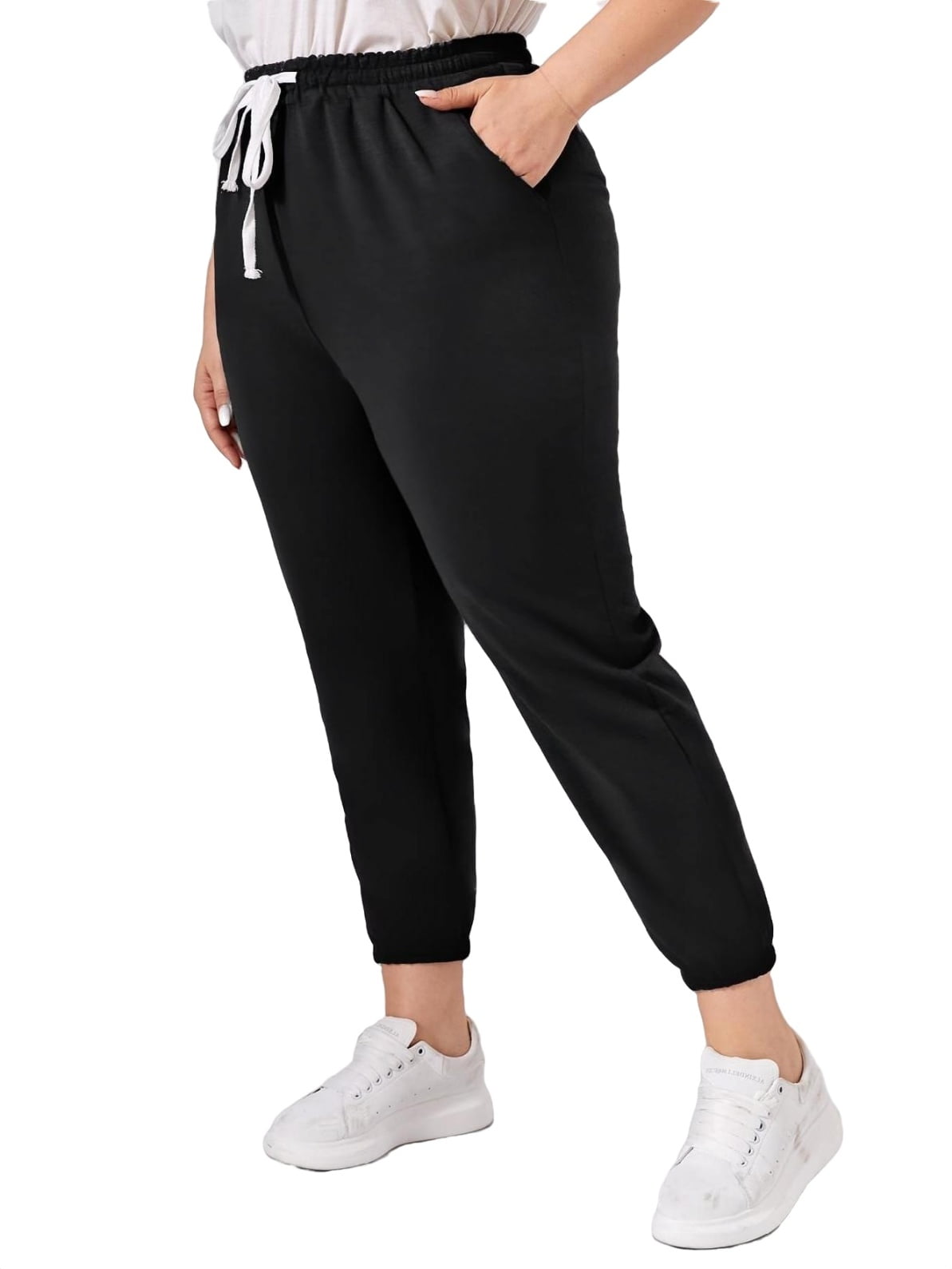 Women's Plus Size Casual Drawstring Waist Knot Front Jogger Workout Cargo  Pants With Pocket Outdoor Trousers 4XL(20)