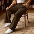 thumbnail image 5 of Oksale Corduroy Dress Pants for Women with Pockets Plus Size Pleated Front Business Casual Pants Loose Straight Leg Pants Officewear Brown M, 5 of 8