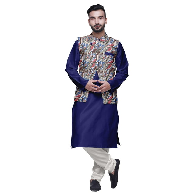 Atasi Kurta Churidar Uni avec Ensemble de Jecket Imprimé pour Hommes, Tenue de Fête d'Été