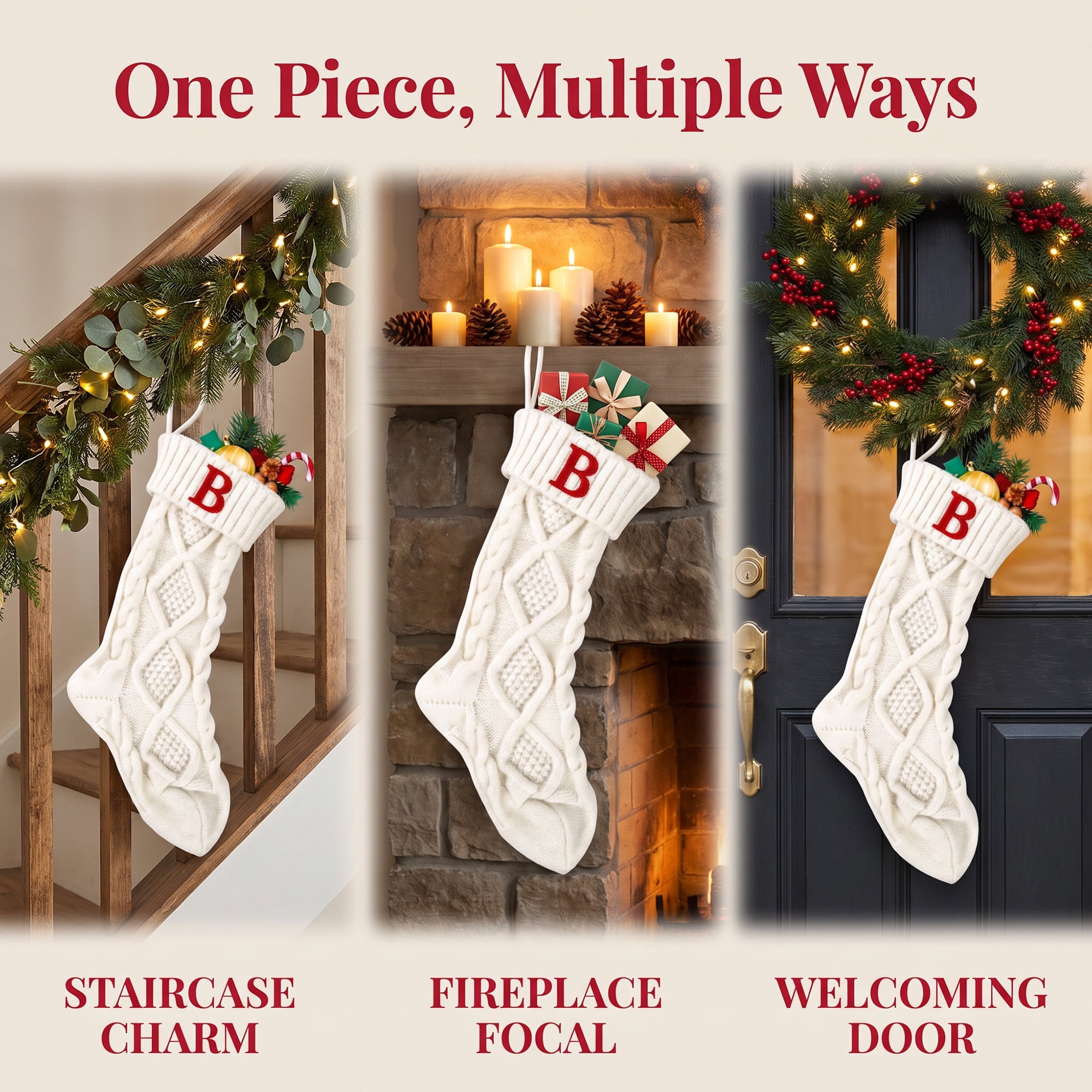 Unique Bargains Canine Bone Christmas Stocking Luxury Puppy Holiday Keepsake Sack Letter B 17"