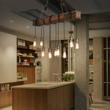 Vintage Pendant Ceiling Light Retro Wood Beam Hanging Chandelier For Kitchen Bar Hotel Bedroom Dining Room Decor