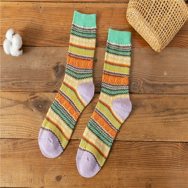 Calcetines gruesos de lana para mujer, hasta media pantorrilla, con bloques de color para otoño e invierno.