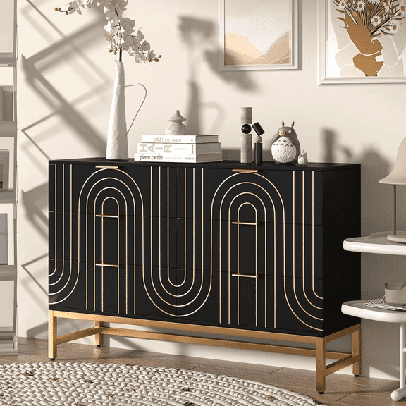 Dresser for Bedroom, Long Dresser with 6 Drawers, Modern Chest of Drawers Storage Cabinet, Dresser Organizer for Living Room Entryway Hallway