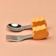 thumbnail image 1 of Tenedor cuchara de entrenamiento para aprender a comer para bebés hipopótamo, mango corto, vajilla de acero inoxidable, tenedor cuchara de silicona para alimentos complementarios para niños, 1 of 6