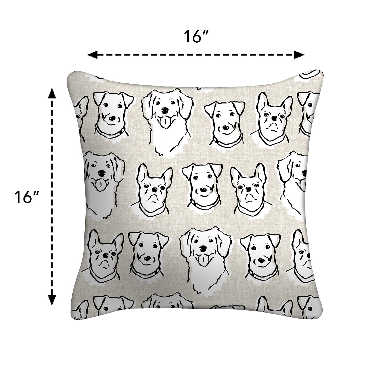 Mainstays 16" x 16" Dog Faces Decorative Outdoor Throw Pillow, Beige