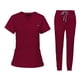 thumbnail image 5 of Conjunto de uniformes de enfermería con bolsillos, Tops con cuello en V, pantalones para correr, traje femenino, ropa de trabajo, trajes de trabajo de , SG, Rojo Fernando Uniforme de enfermera, 5 of 8