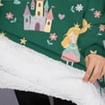 thumbnail image 3 of Oversized Wearable Blanket Hoodie,Green Princess Castle Pattern Sherpa Blanket Hoodie with Super Pockets,Super Warm Fuzzy Pullover for Women & Men, 3 of 6