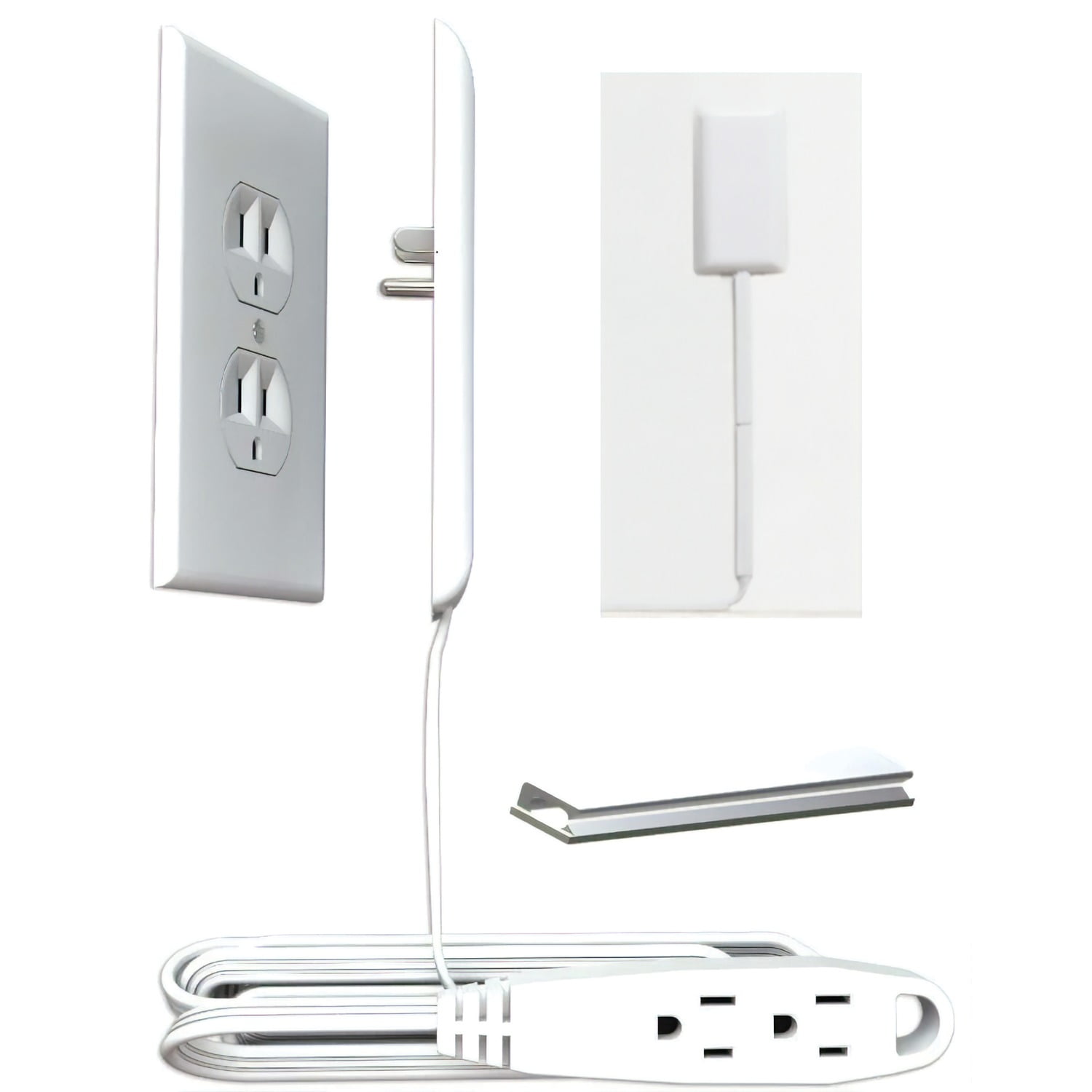 sleek socket 9-C-OVSZ-W Childproofing Ultra-Thin Electrical Oversized Outlet Cover With 3-Outlet Power Strip And 9 Foot Cord