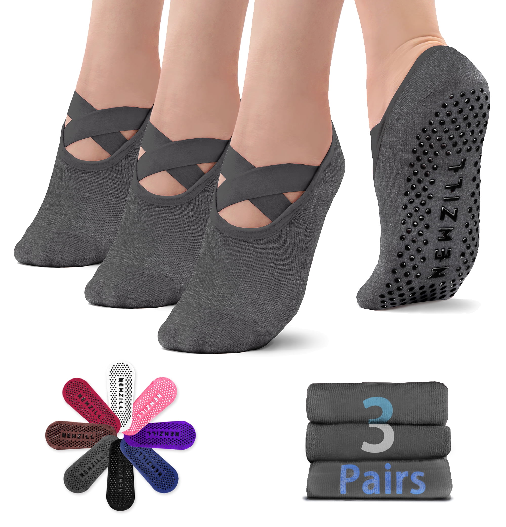 Set of 3 Yoga Socks with Grips Women Non Slip Socks Pilates Ballet Sock Yoga 