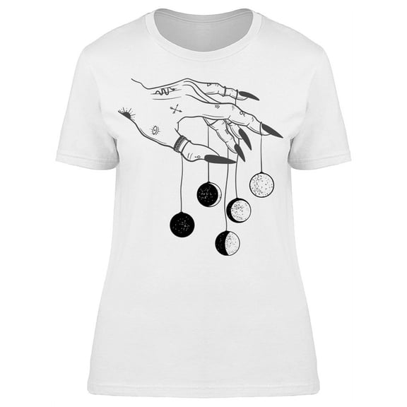 Witch Hand Holding Moon Phases T-Shirt Women -Image by Shutterstock, Female XX-Large