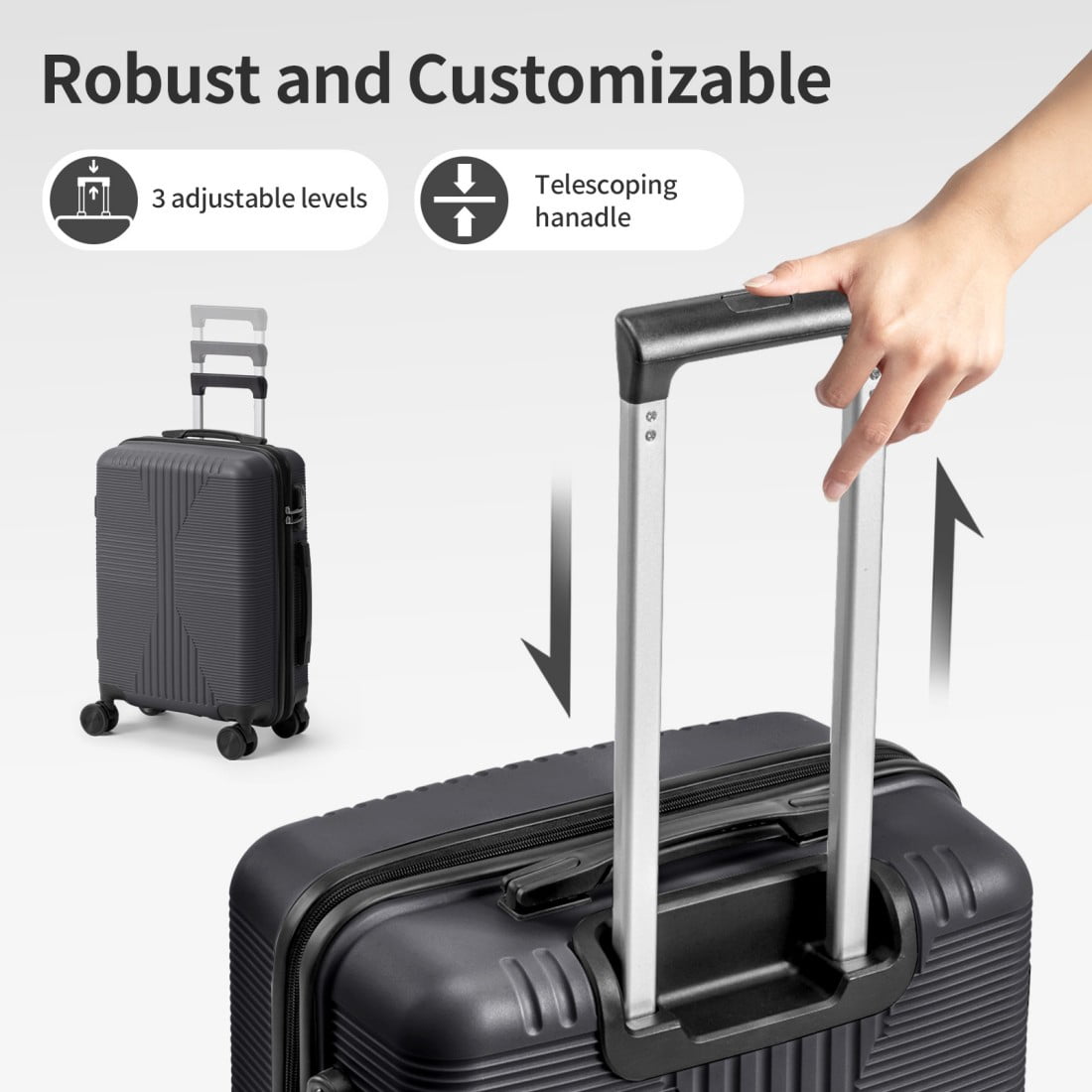 IVV 28-Inch PP Hardside Checked-Large Luggage, Non-TSA Lock, Dark Gray