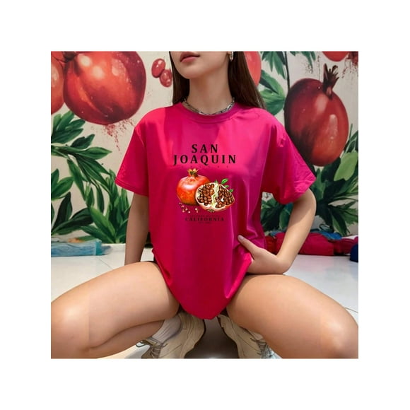 Playera Frutal Granadas San Joaquin Valley – Estilo Fresco con Sabor a Granada Ropa Para Mujer Color Fucsia Talla Extra Grande Marca Emil SaEs