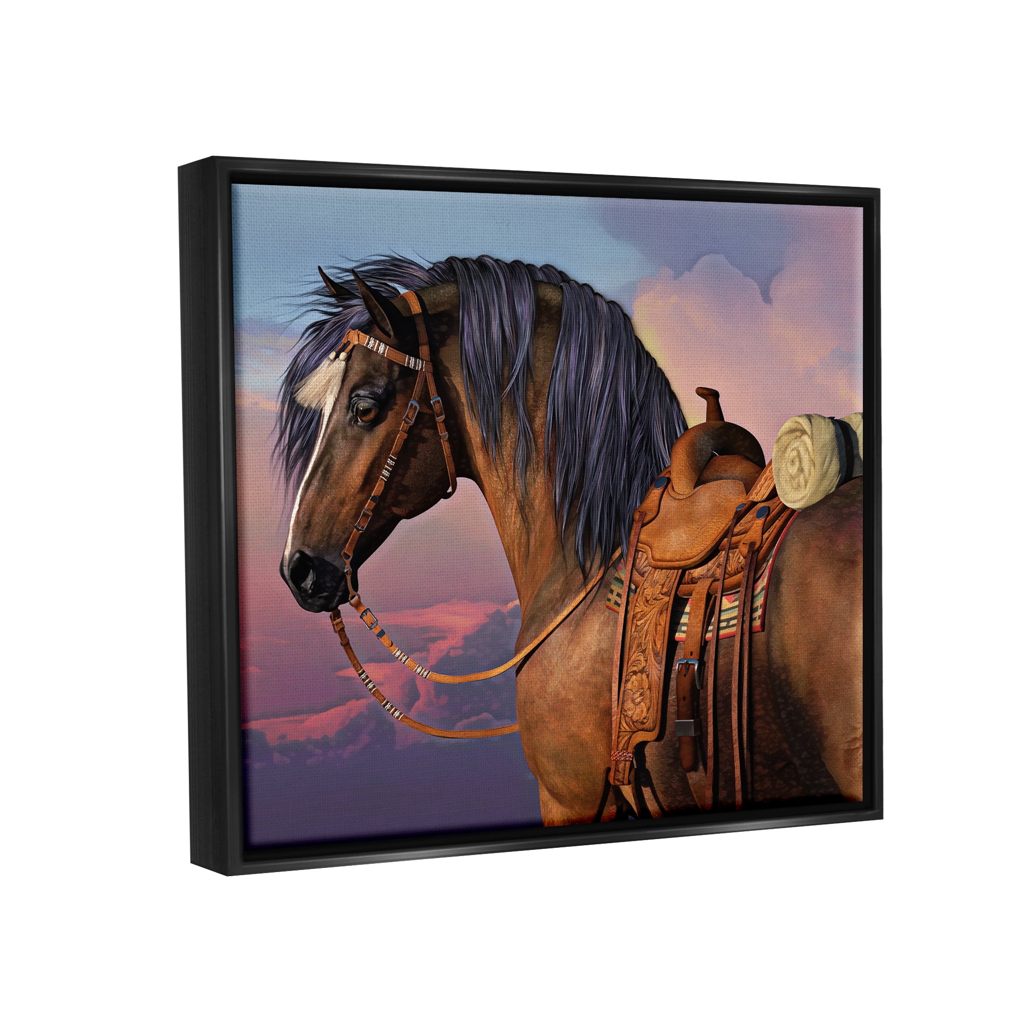 Stupell Industries Cowboy's Pride Horse & Saddle Animals & Insects Painting Black Floater Framed Canvas Art Print Wall Art, 31 x 25