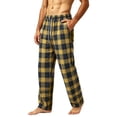 thumbnail image 4 of Mens Cotton Plaid Pajama Pants Casual Elastic Waist Drawstring Soft Baggy Wide Leg Lounge Pants Khaki L, 4 of 6