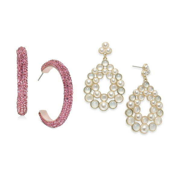 INC International Concepts Boucles d'Oreilles en Forme de C-Hoop et Imitation Perle en Or Rose Ton Moyen – Lot de 2