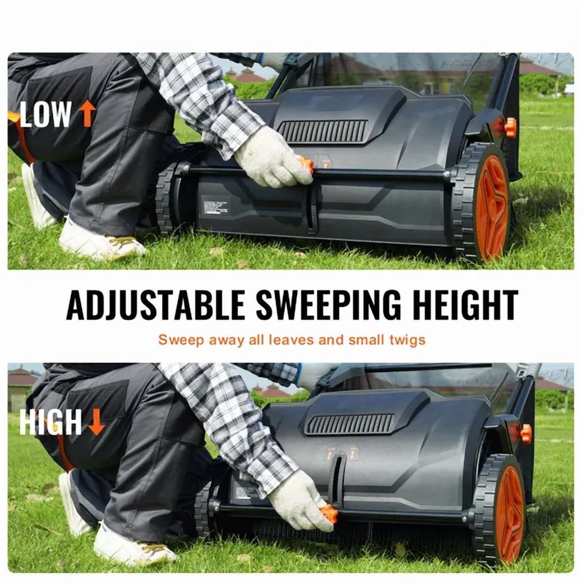 Unbranded 21" 3.5 cu ft Push Lawn Sweepers with Mesh Bag & 2 Spinning Brushes for Grass and Leaves