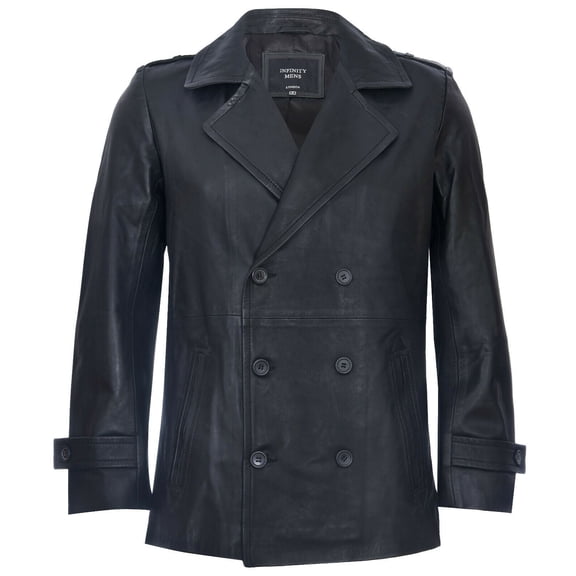 Mens Mid-Length Leather Peacoat-Epworth in Black