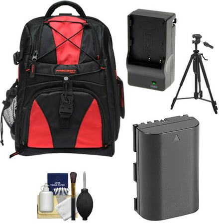 Precision Design Multi-Use Laptop/Tablet Digital SLR Camera Backpack Case (Black/Red) with LP-E6 Battery & Charger + Tripod + Kit for Canon EOS 80D, 7D, 5DS, 5DS R, 5D Mark II III IV