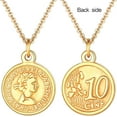 thumbnail image 5 of [Clearance] Queen Elizabeth 10 Pence Round Coin Pendant Necklace for Women Men Stainless Steel Two-Sided Carved Medallion Gold Plated Jewelry Gift on Clearance, 5 of 6