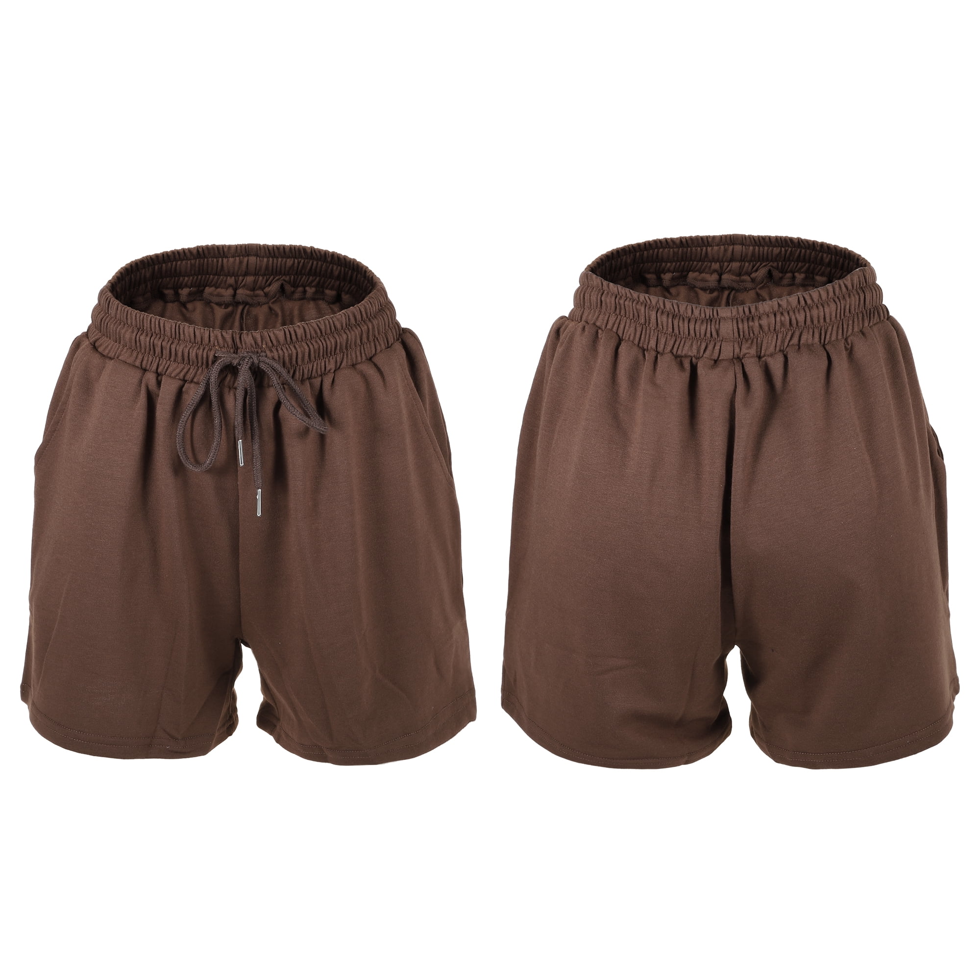 Unique Bargains Women's Flowy Running Shorts High Waisted Coffee Color Size L