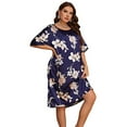 thumbnail image 5 of Baywell Plus Size Nightgown Women Short Sleeve Ice Silk Nightdress Sleepwear Floral Print House Dress Loungewear Crew Neck Sleep Dress Nightshirt, Summer Loose Fit Casual Midi Dress for Women XL-5XL, 5 of 6