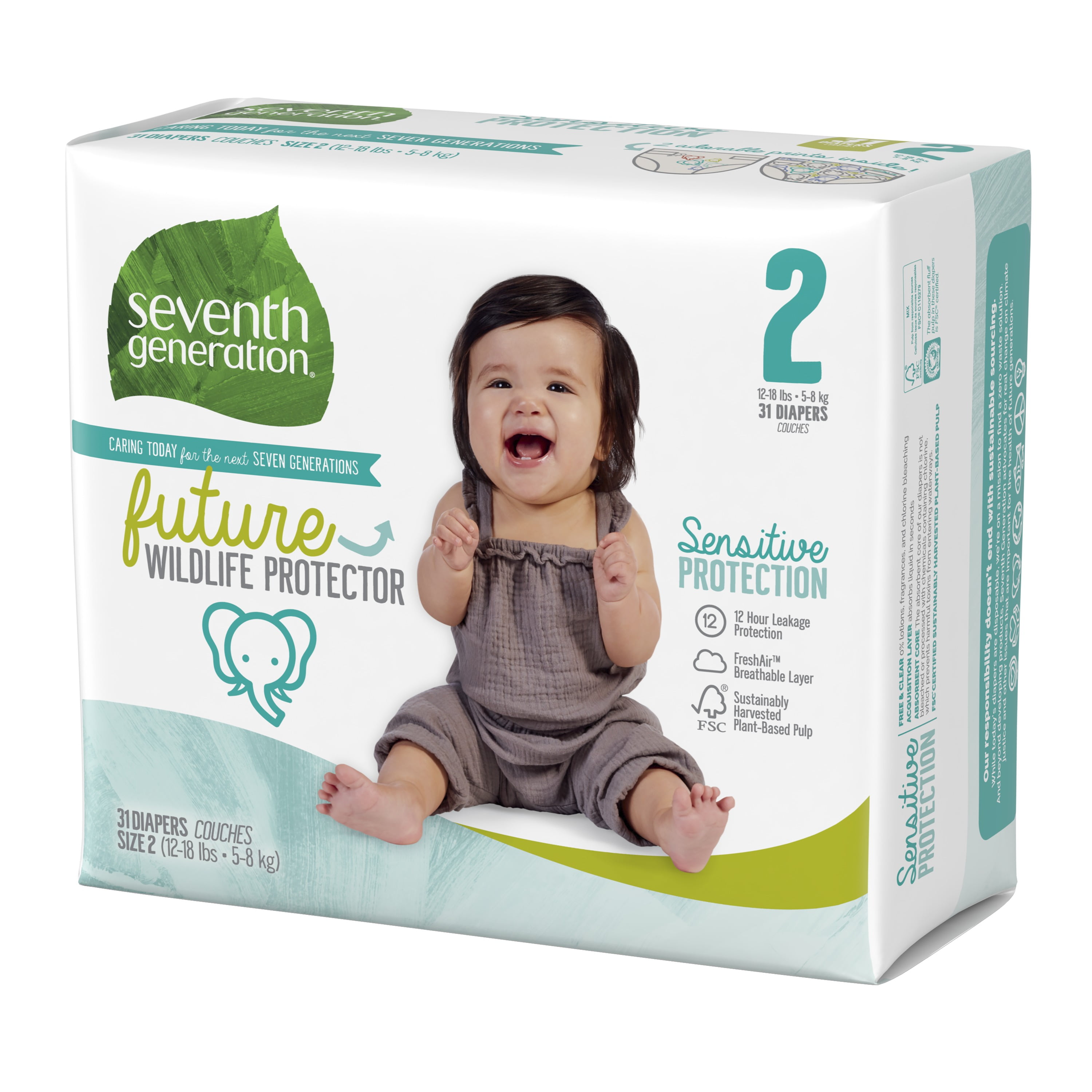 Sensitive Protection Seventh Generation Baby Diapers Size 2 128 Count 