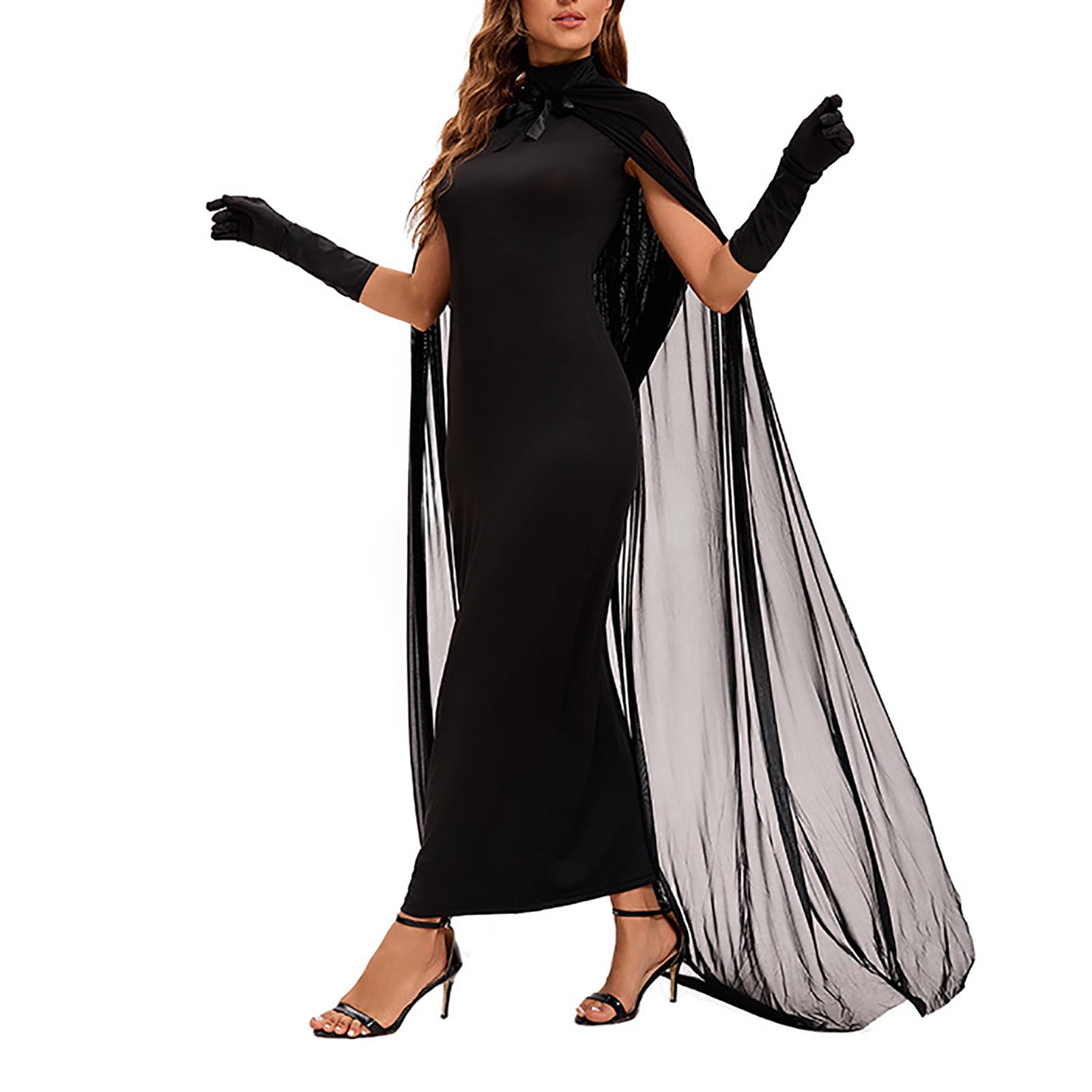 BiZtdJrK Medieval Dress for Women Elegant, Halloween Cosplay Costume Set Sheer Mesh Cloak and Bodycon Dress Festival Party Prom Dress Back to School Prime Sales Black