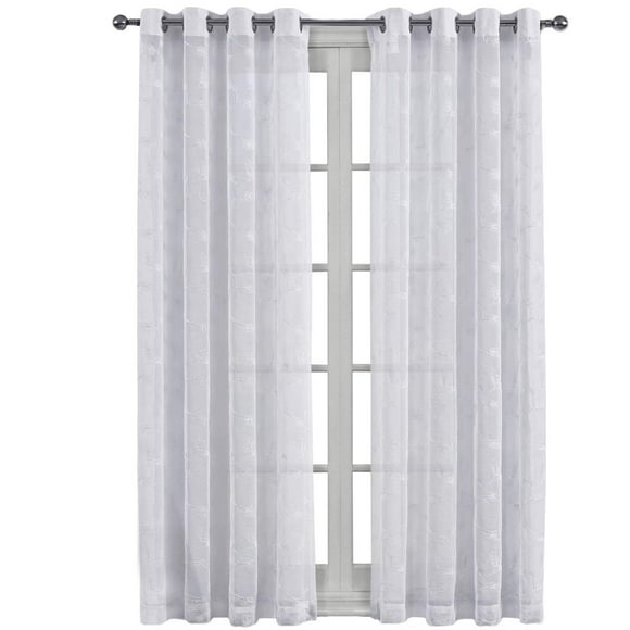 sheetsnthings Embroidered Brook 108-Inch Wide x 108-Inch Long, Set of 2 Grommet Top Sheer Window Curtains, White