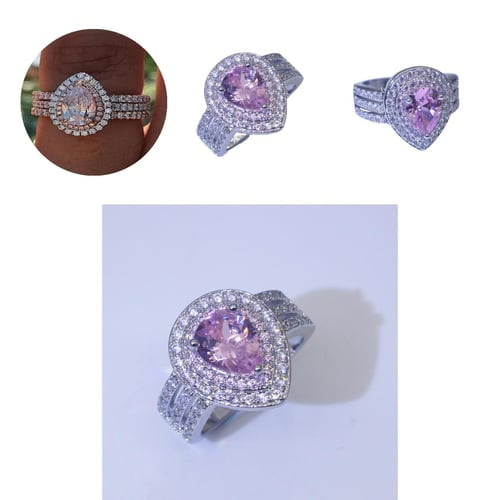 Wedding Ring Shiny Waterdrop Shape Three Layers Anti-deform Faux Crystal Inlaid Decorate Luxury Stainless Elegant Wedding Circlet for Prom