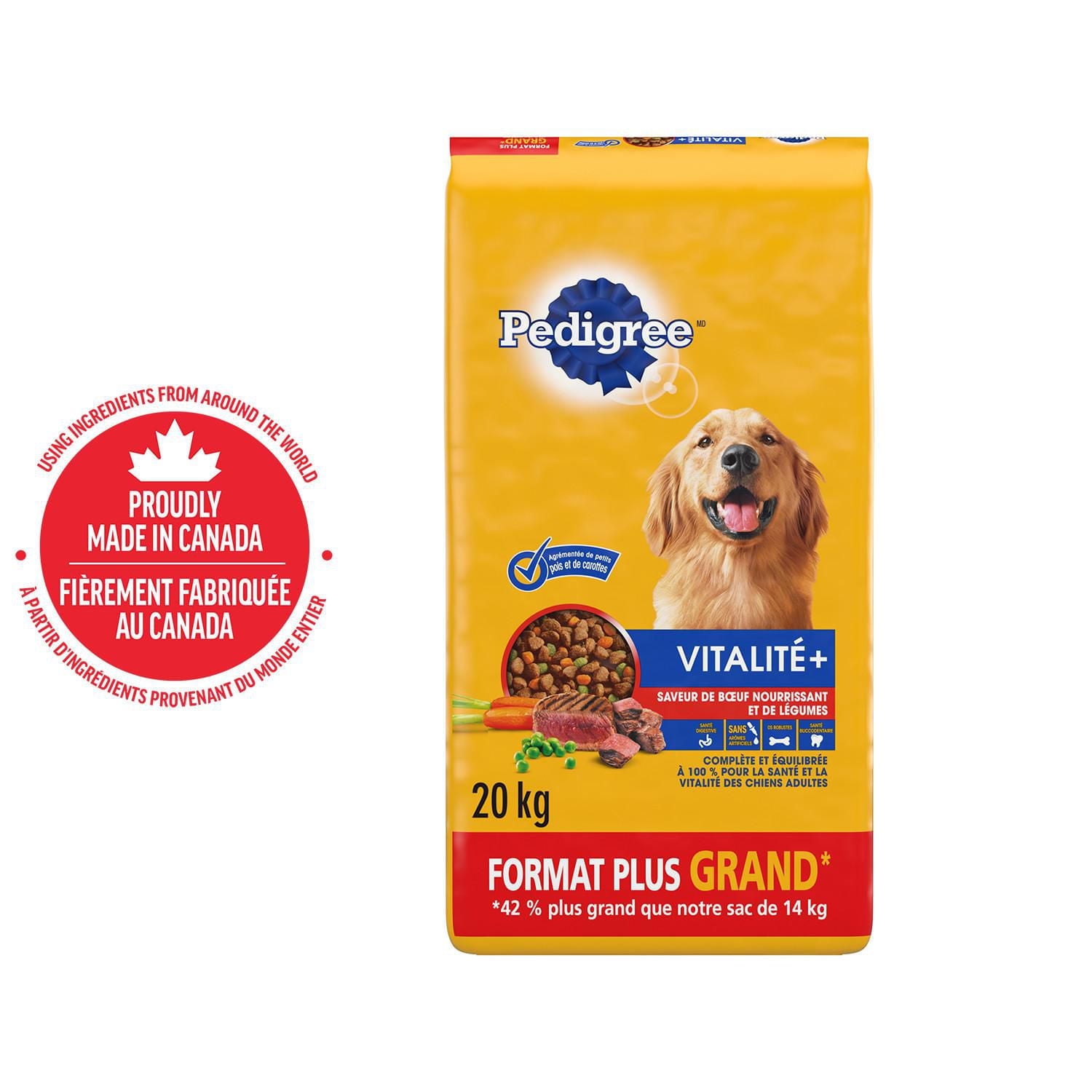 PEDIGREE Vitality+ Adult Dry Dog Food Hearty Beef and Vegetable Flavour, Bag 20kg
