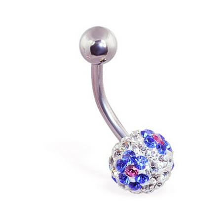 Multi Color Jeweled Flower - Navel Ring With Jeweled Paved Multi-Color Flower Balls,A