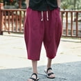 thumbnail image 2 of Babysbule Mens Pants Men's Casual Slim Sports Pants Calf-Length Linen Trousers Baggy Harem Pants, 2 of 6