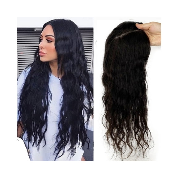 Wave Curly Hair Topper for Women, European Virgin Human Hair Pieces 15x16 CM Breathable Swiss Lace Base Clips in Natural Wave Human Hair Topper