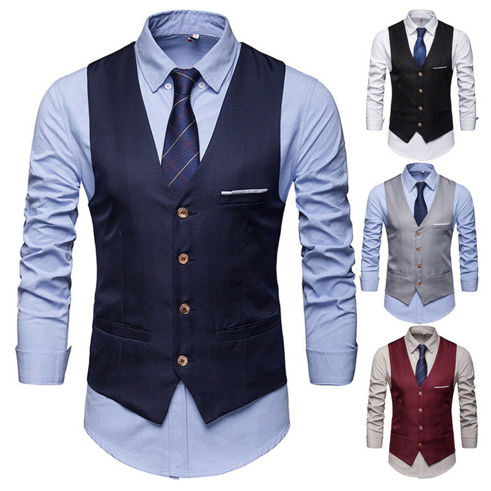 FOCUSNORM - Fashion Men Formal Casual Business Vest Suit Slim Double ...