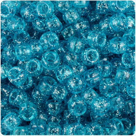 BeadTin Turquoise Sparkle 9mm Barrel Pony Beads (500pc)