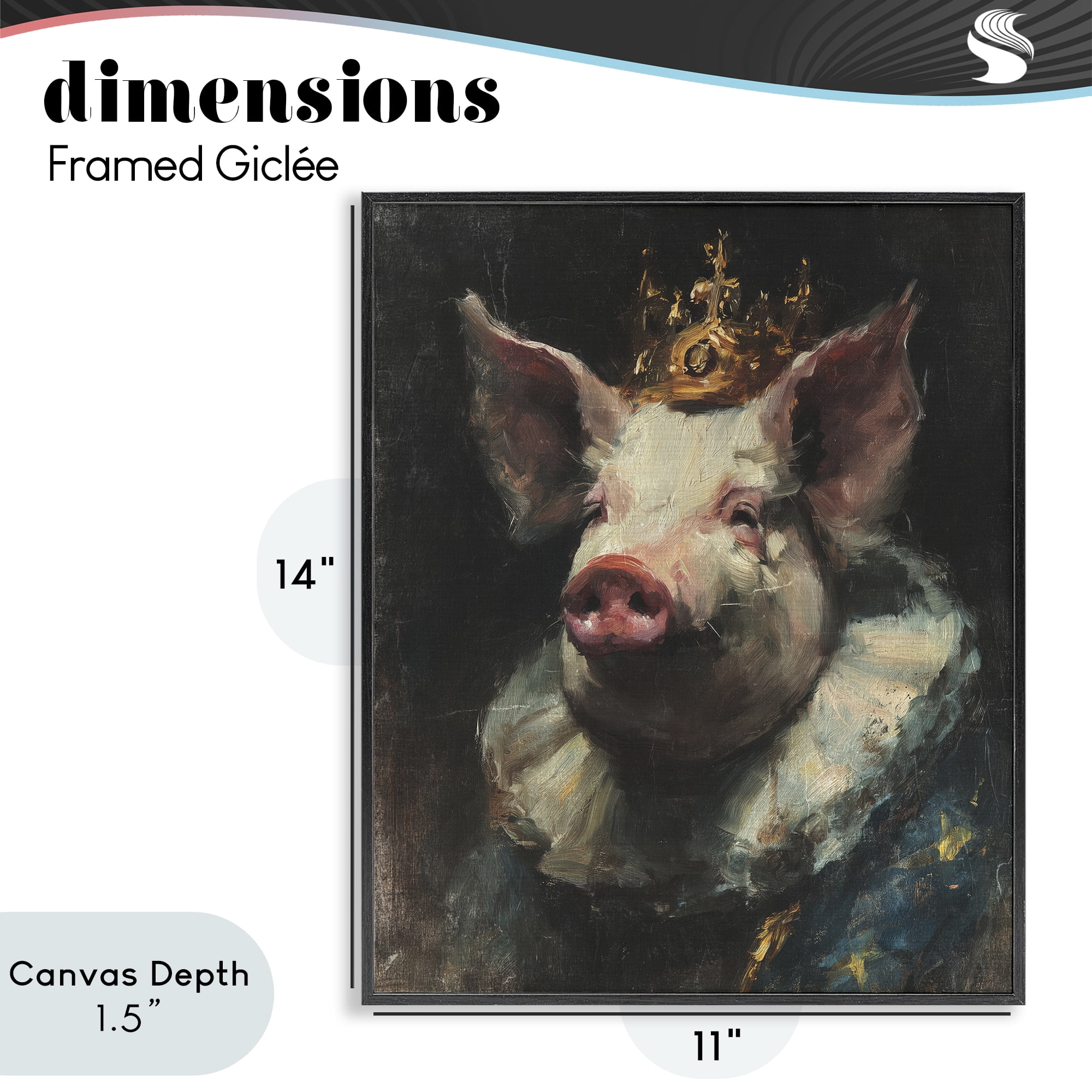 Stupell Industries Crowned Imperial Pig Black Framed Giclee Art, design by Svetlana Aleynikova