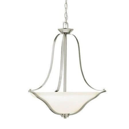 

3 Light Contemporary Simple Inverted Pendant Light Fixture with Satin Etched White Glass Brushed Nickel Led Bailey Street Home 147-Bel-2896850