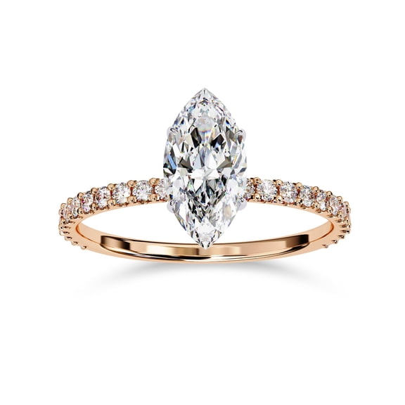 AFFY Hidden Halo Engagement Ring for Women Center 10x5mm Marquise and Round Cut Lab Created Moissanite Wedding Promise Rings in 10K Solid Rose Gold Size-10