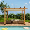 thumbnail image 2 of Petyee 10'x10' Outdoor Retractable Pergola with Canopy, Aluminum Pergola with Waterproof Canopy, Modern Outdoor Trellis for Patio Gardens, Wood-Grain Finish,Beige canopy, 2 of 9