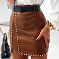 thumbnail image 4 of Gibobby faldas aesthetic para mujer, minifalda de cintura alta con decoración tachonada, minifalda de PU con corte en A, ropa de calle(Marrón, XL), 4 of 5