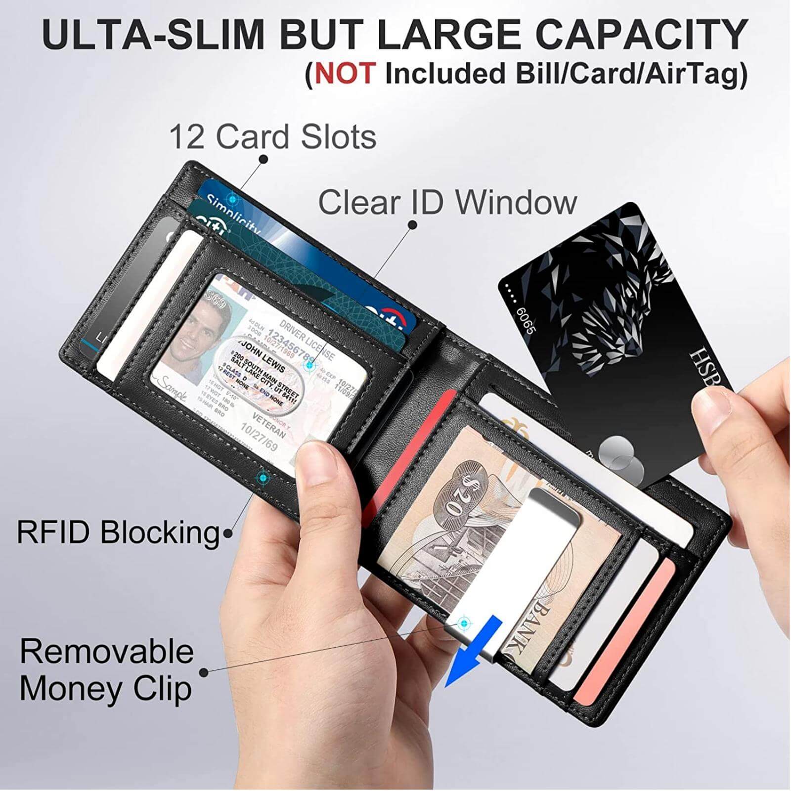 Comvin Slim Leather Wallet for Men with AirTag Pocket photo 5