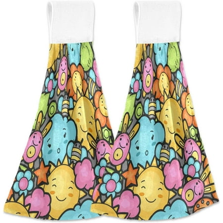 

Coolnut 12 x17 Hand Towels for Kitchen Cute Doodles Bunny Bathroom Hand Towels Kitchen Towels with Hanging Loop Set of 2 Floral Sun Hanging Tie Towels