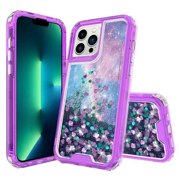 iPhone 13 Pro Max Case, Rosebono 3in1 Hybird Graphic Designed Gradient Quicksand Glitter Liquid Floating Protective Armor Case for iPhone 13 Pro Max (Galaxy Cloud)