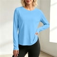 thumbnail image 7 of hotojiny Workout Tops for Women Crewneck Long Sleeve Shirts with Curved Hem UPF 50+ Sun Shirts for Hiking Running Gym Clothes(Light Blue,Small), 7 of 7